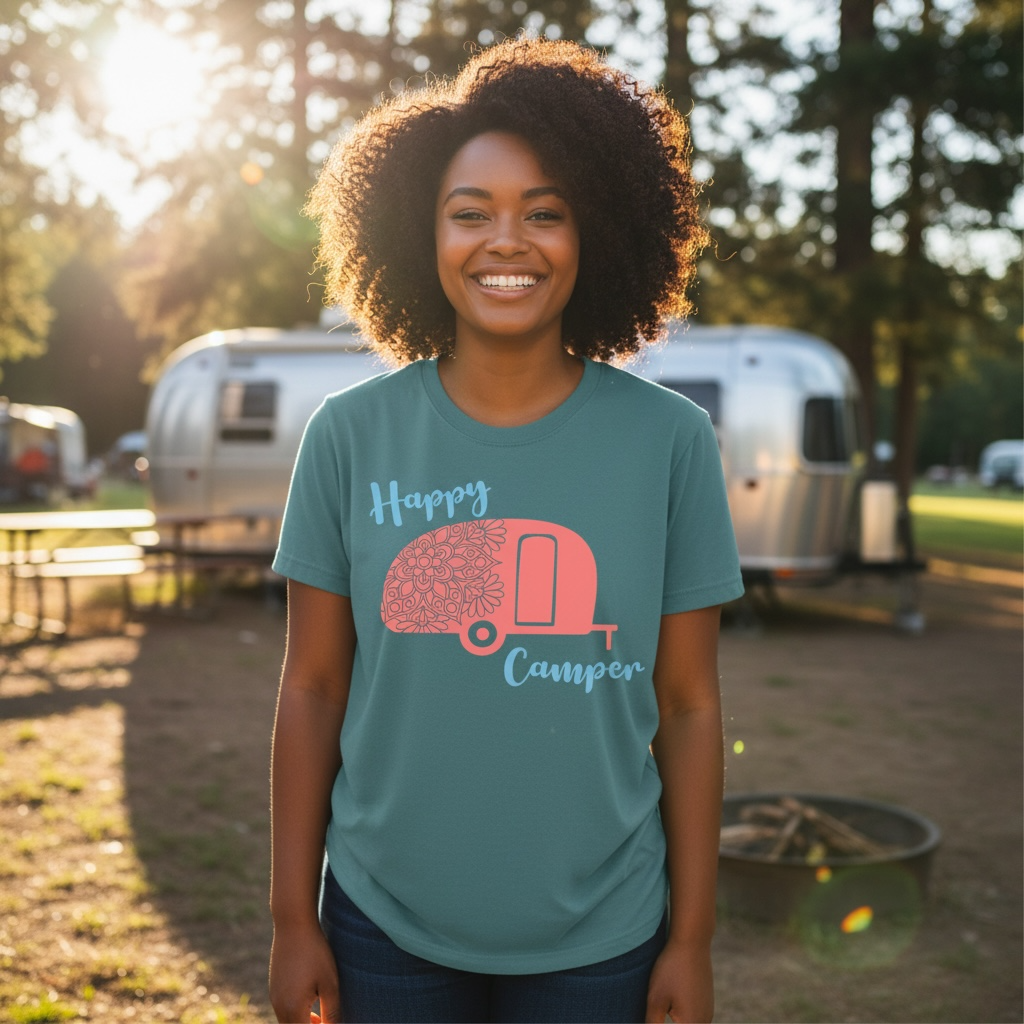 Happy Camper Tee – Comfort Colors Relaxed Fit | Camping Graphic Shirt