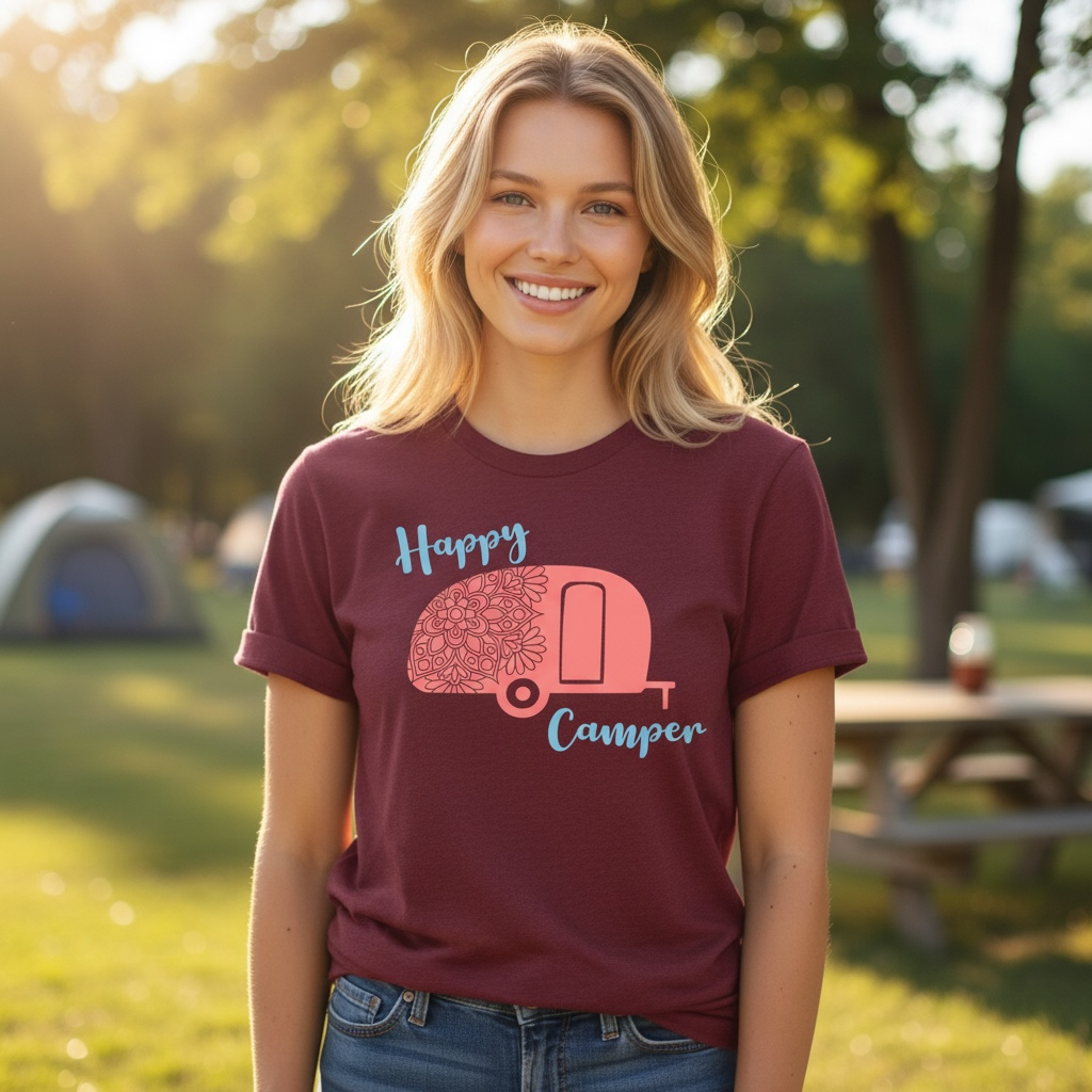Happy Camper Tee – Bella + Canvas Modern Fit | Camping Graphic Shirt