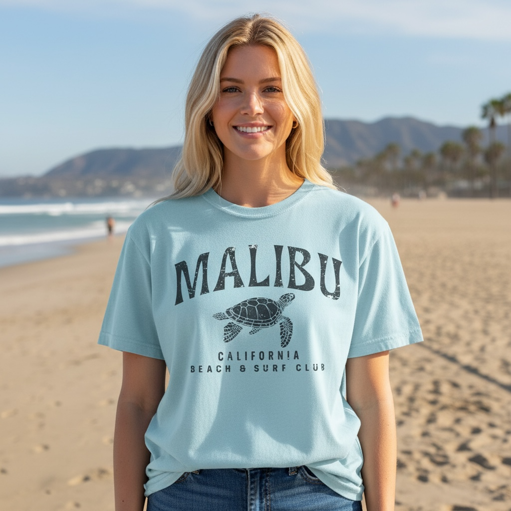Malibu California Beach & Surf Club Tee – Comfort Colors Relaxed Fit