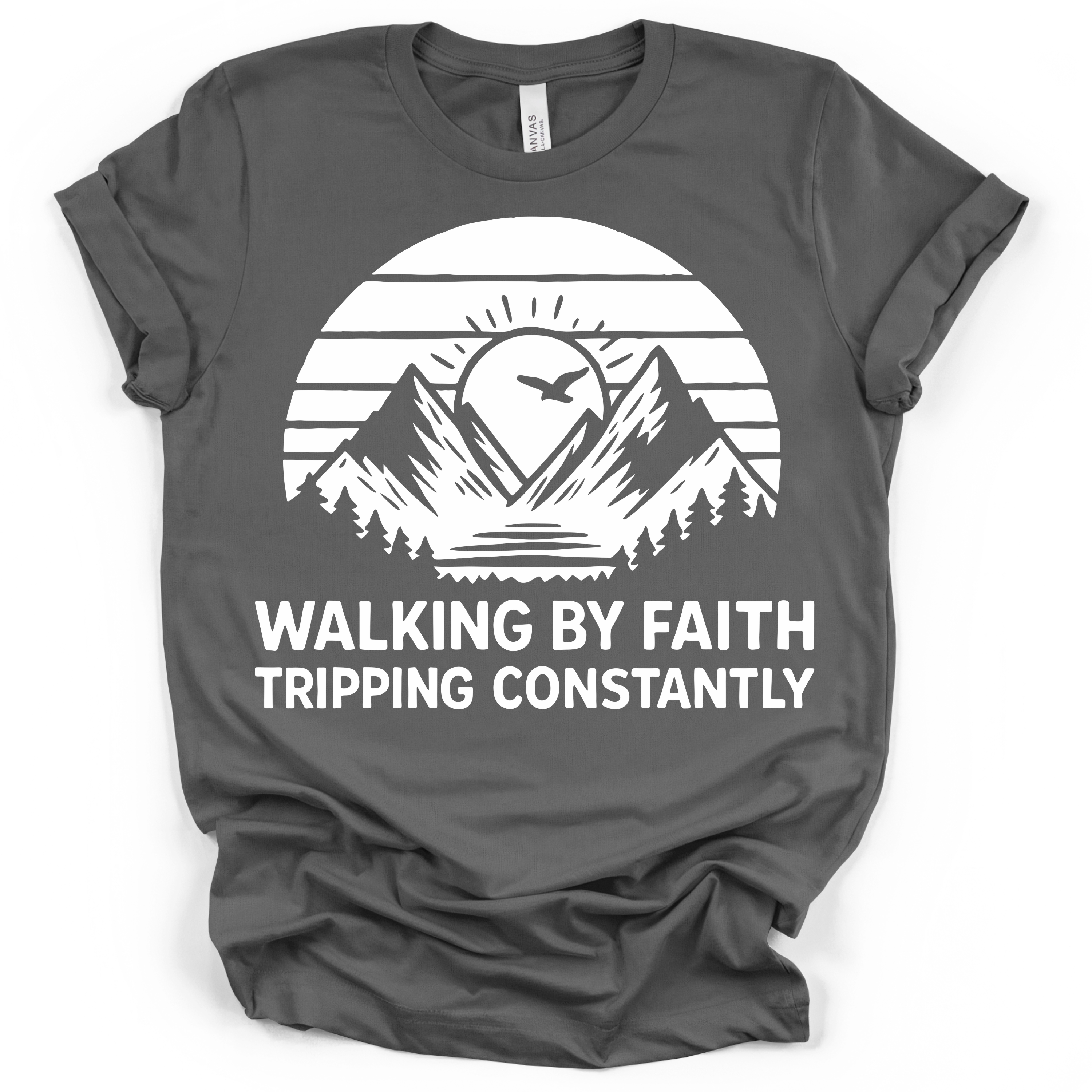 Walking by Faith Tripping Constantly Tee – Bella + Canvas Modern Fit | Christian Humor Shirt