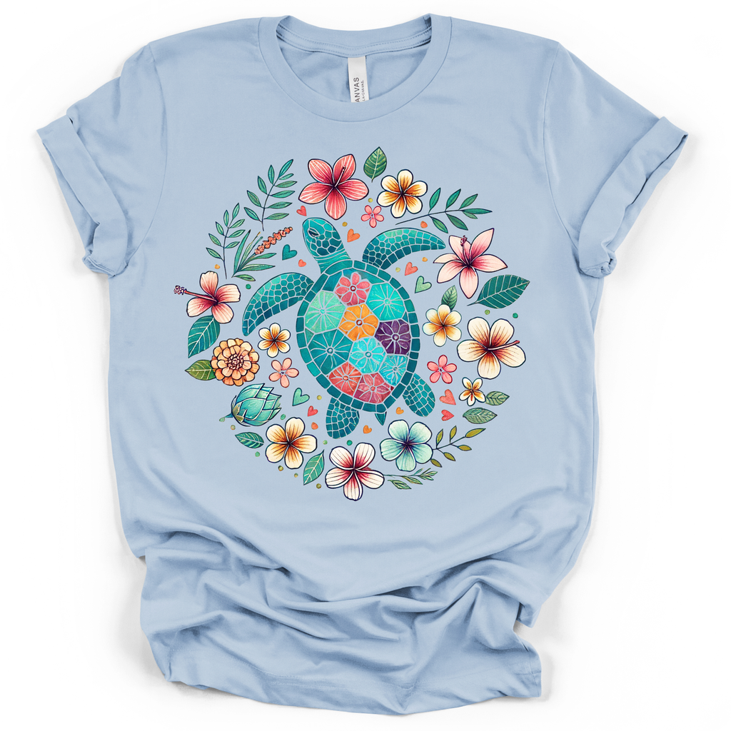 Sea Turtle Tropical Flowers Tee – Bella + Canvas Modern Fit