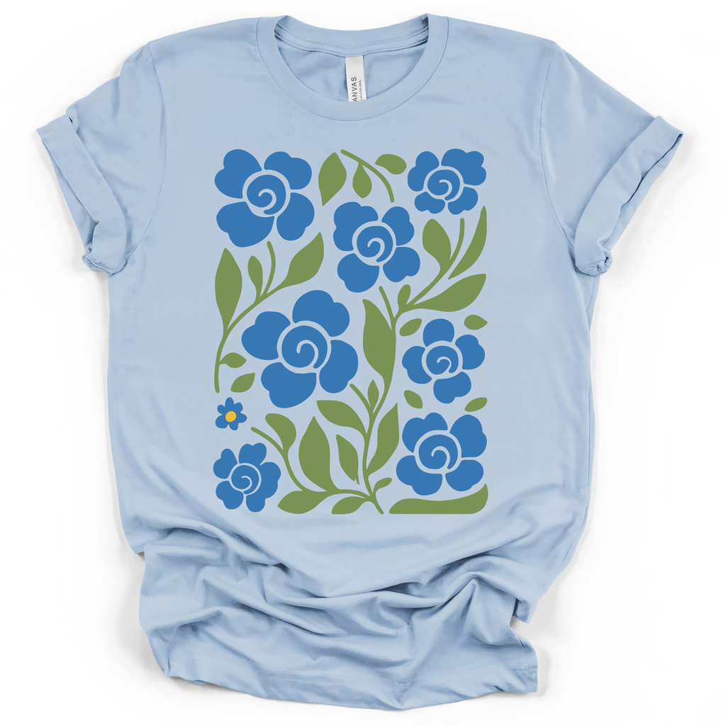 Boho Blue Roses T-Shirt – Bella + Canvas Modern Fit