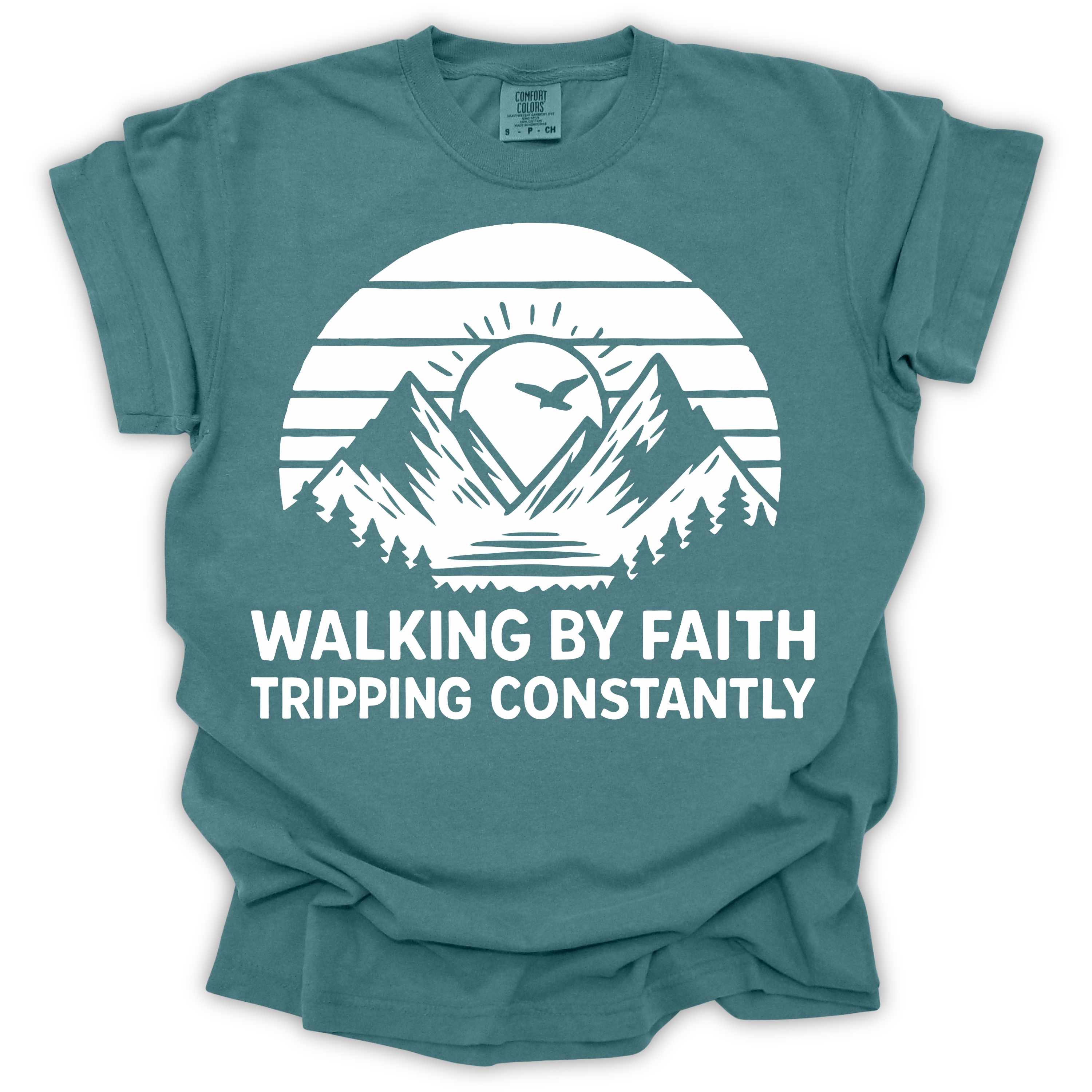 Walking by Faith Tripping Constantly Tee – Comfort Colors Relaxed Fit | Christian Humor Shirt