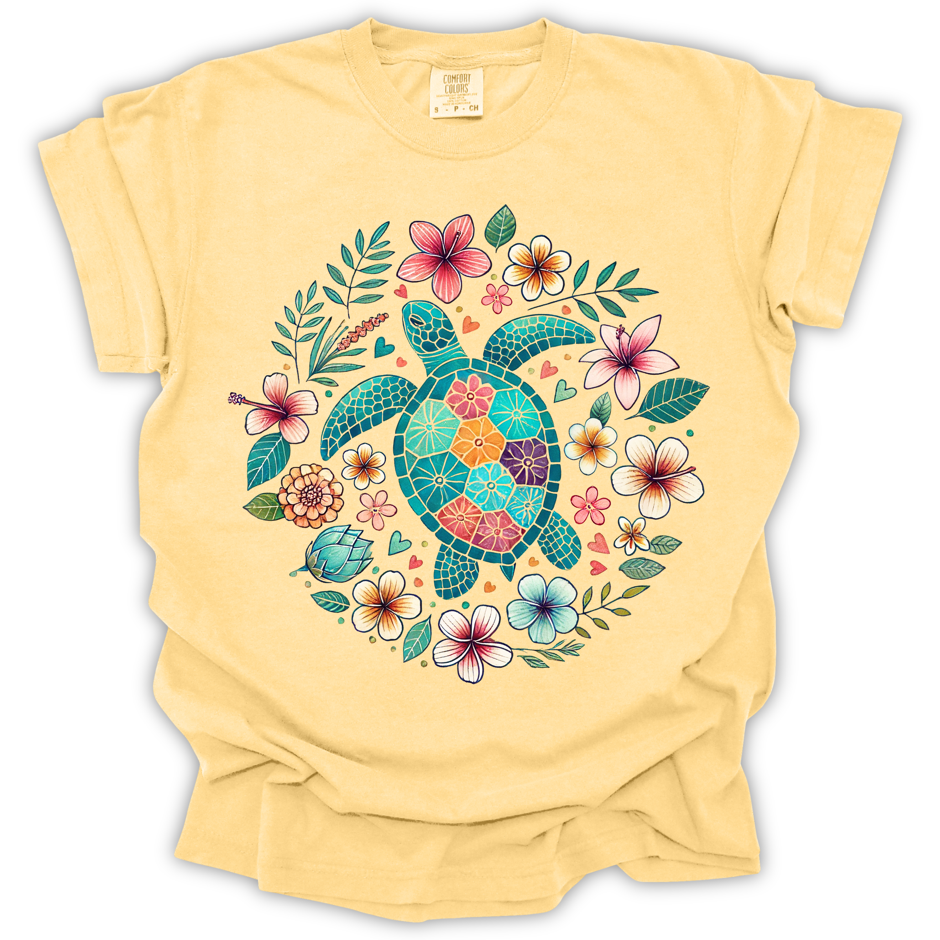 Sea Turtle Tropical Flowers T-Shirt – Comfort Colors Relaxed Fit