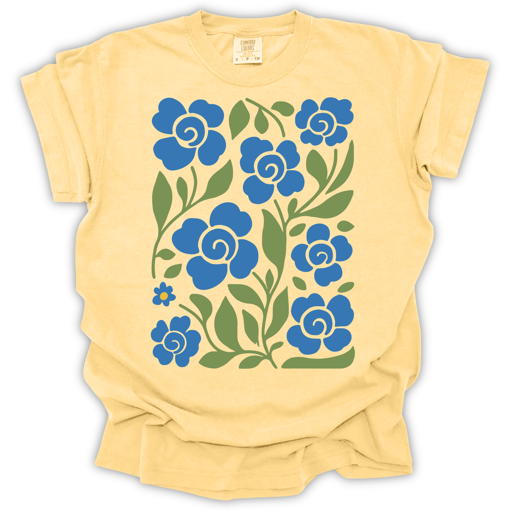 Boho Blue Roses T-Shirt – Comfort Colors Relaxed Fit