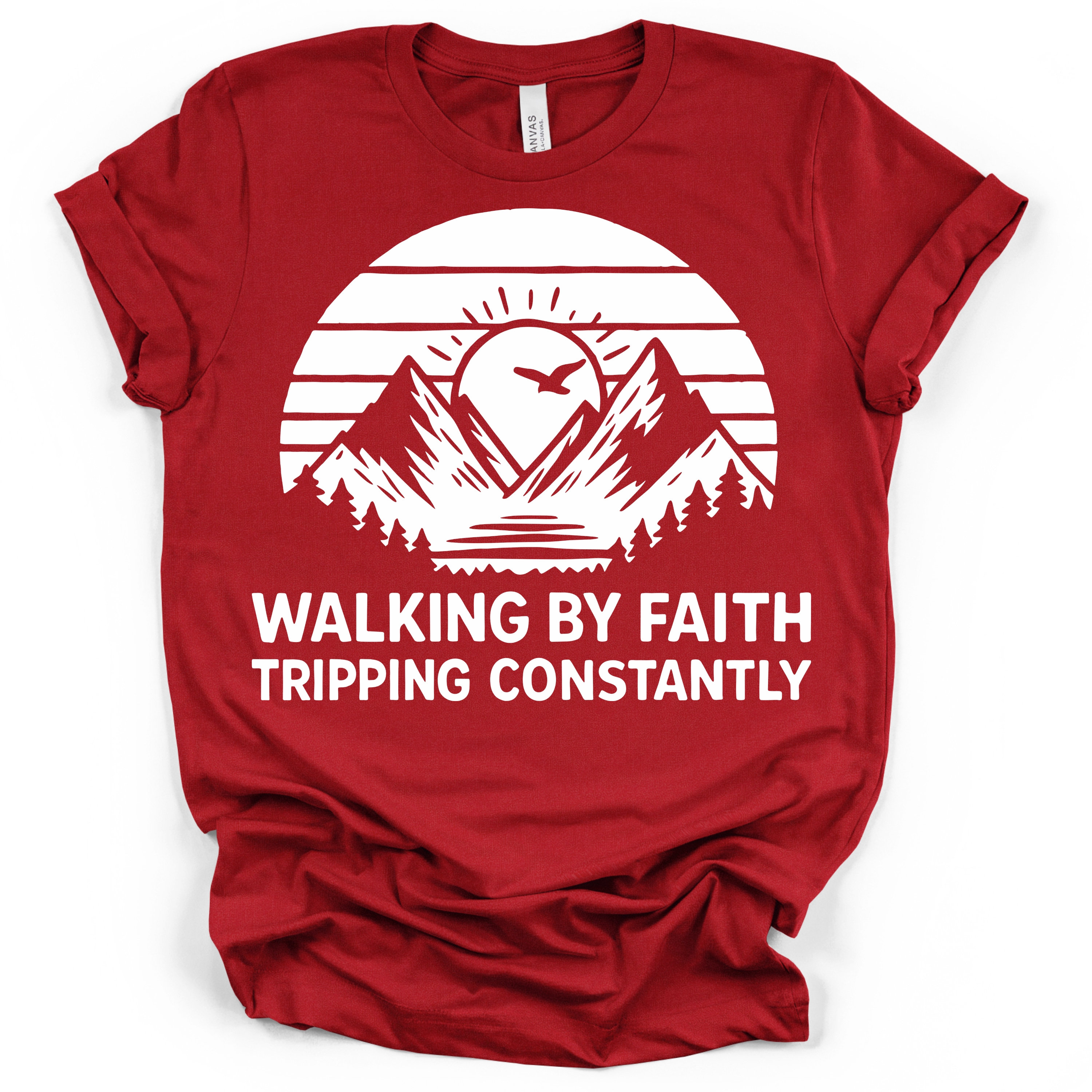 Walking by Faith Tripping Constantly Tee – Bella + Canvas Modern Fit | Christian Humor Shirt