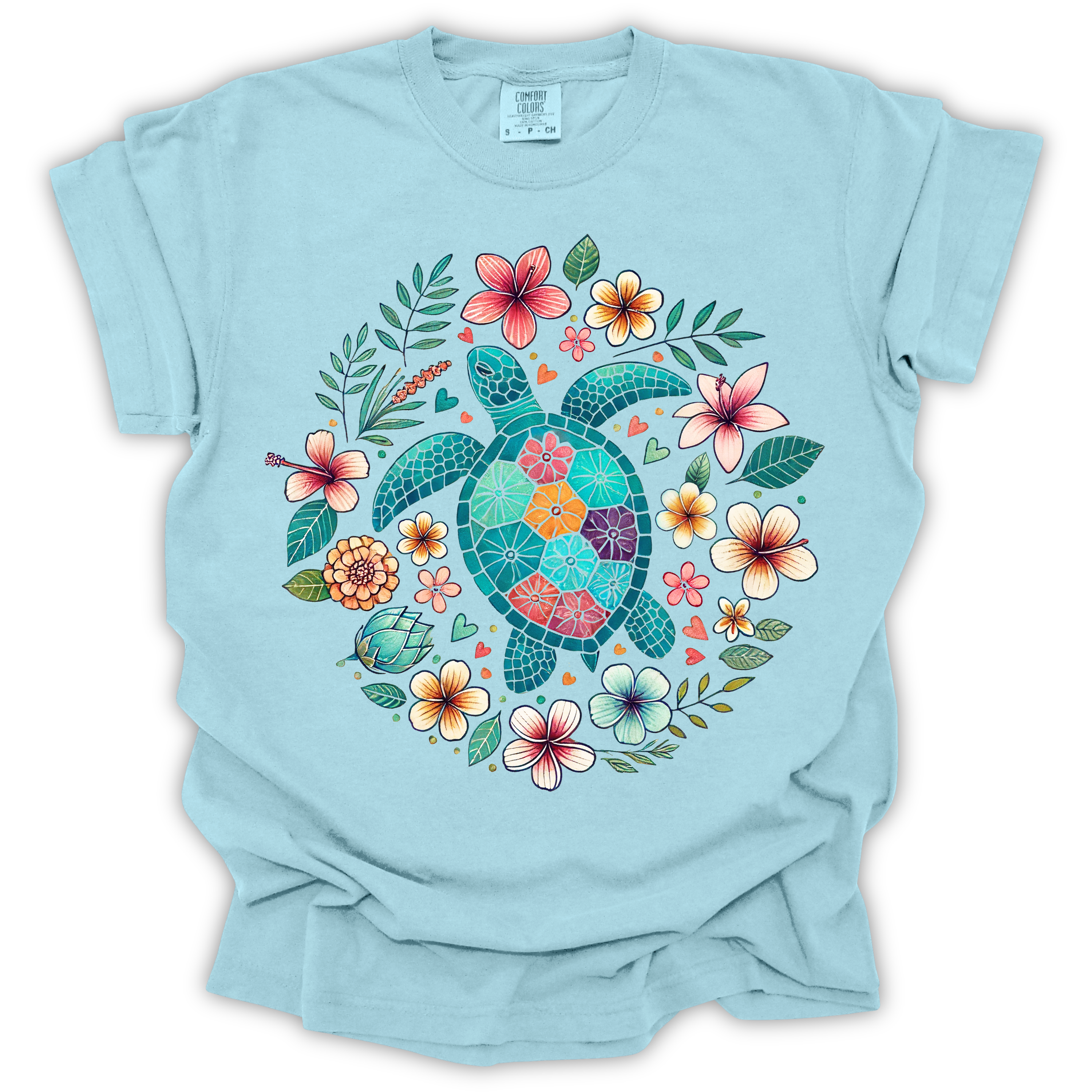 Sea Turtle Tropical Flowers T-Shirt – Comfort Colors Relaxed Fit