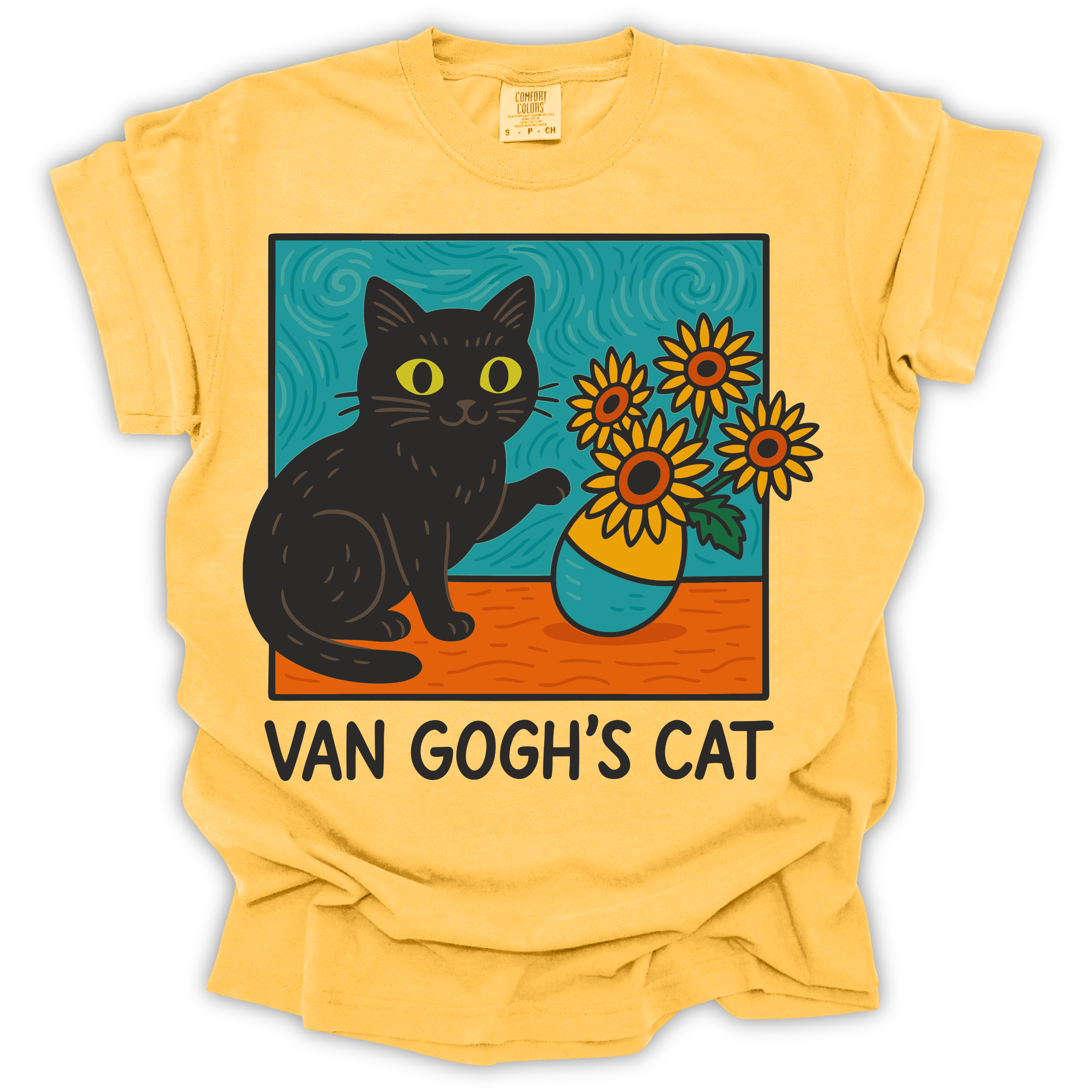 Van Gogh’s Cat Tee – Comfort Colors Relaxed Fit | Art Humor Cat Shirt