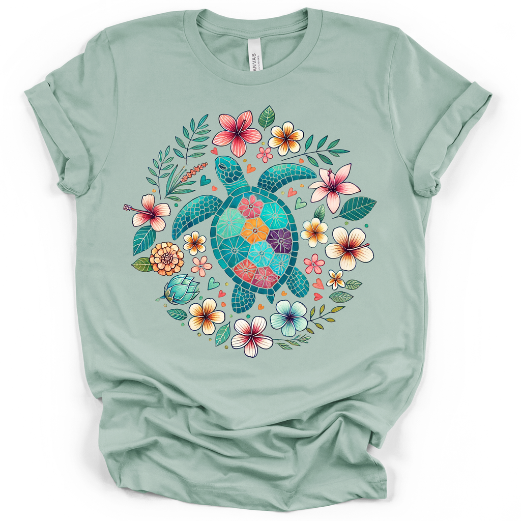 Sea Turtle Tropical Flowers Tee – Bella + Canvas Modern Fit