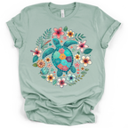 Sea Turtle Tropical Flowers Tee – Bella + Canvas Modern Fit