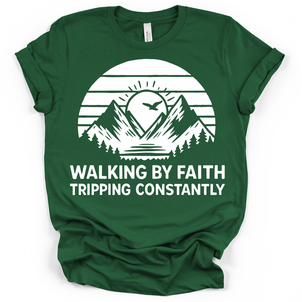 Walking by Faith Tripping Constantly Tee – Bella + Canvas Modern Fit | Christian Humor Shirt