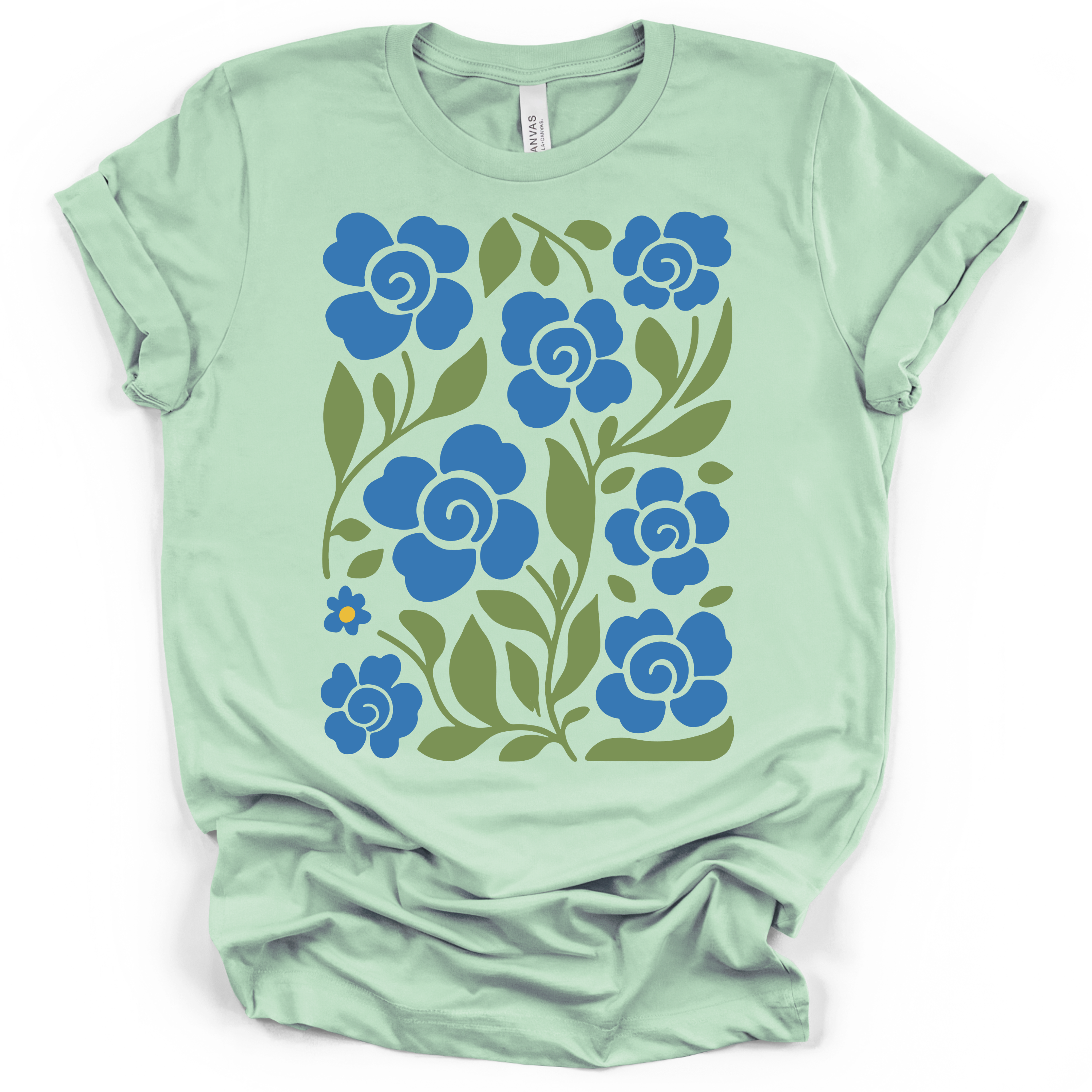 Boho Blue Roses T-Shirt – Bella + Canvas Modern Fit