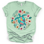 Sea Turtle Tropical Flowers Tee – Bella + Canvas Modern Fit