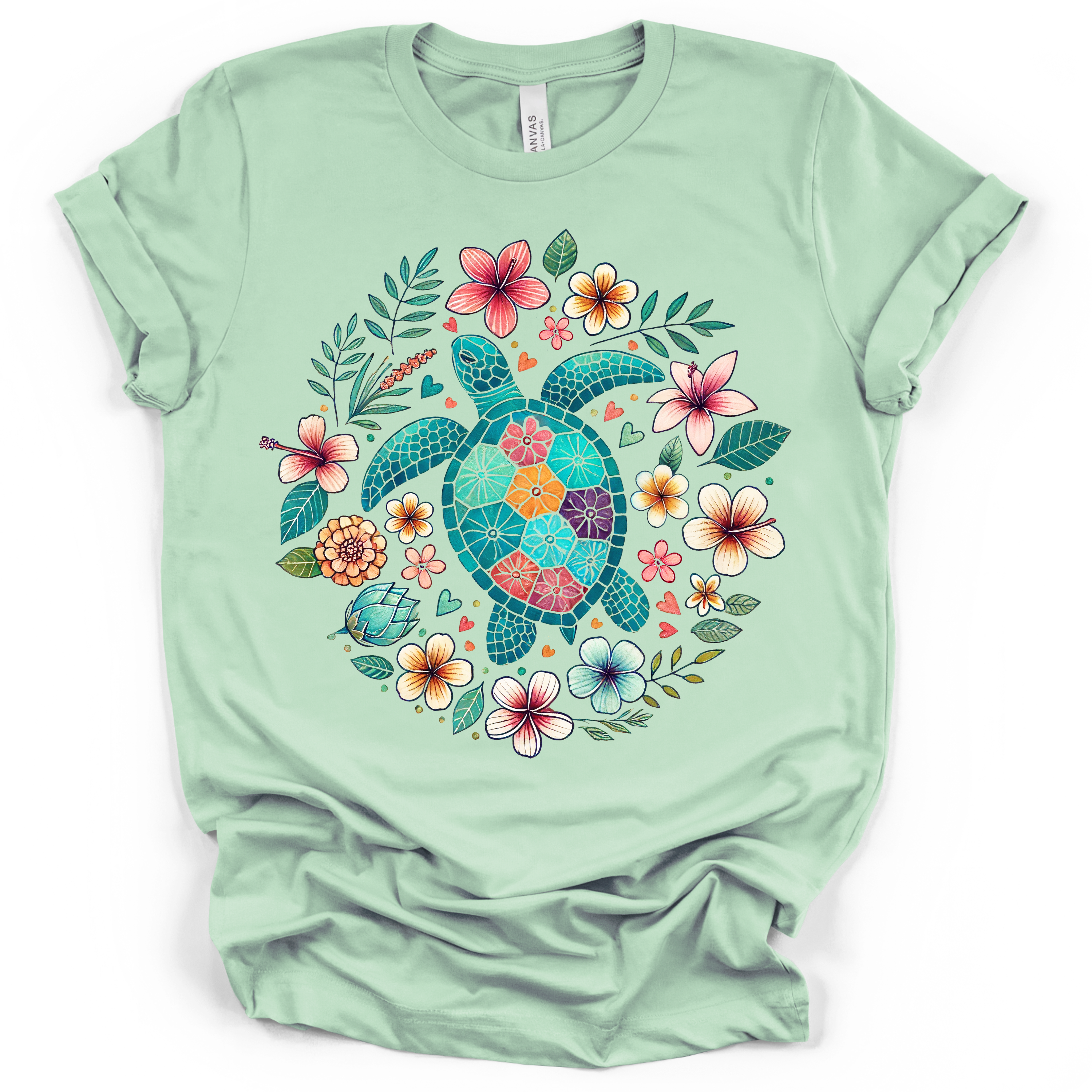 Sea Turtle Tropical Flowers T-Shirt – Bella + Canvas Modern Fit