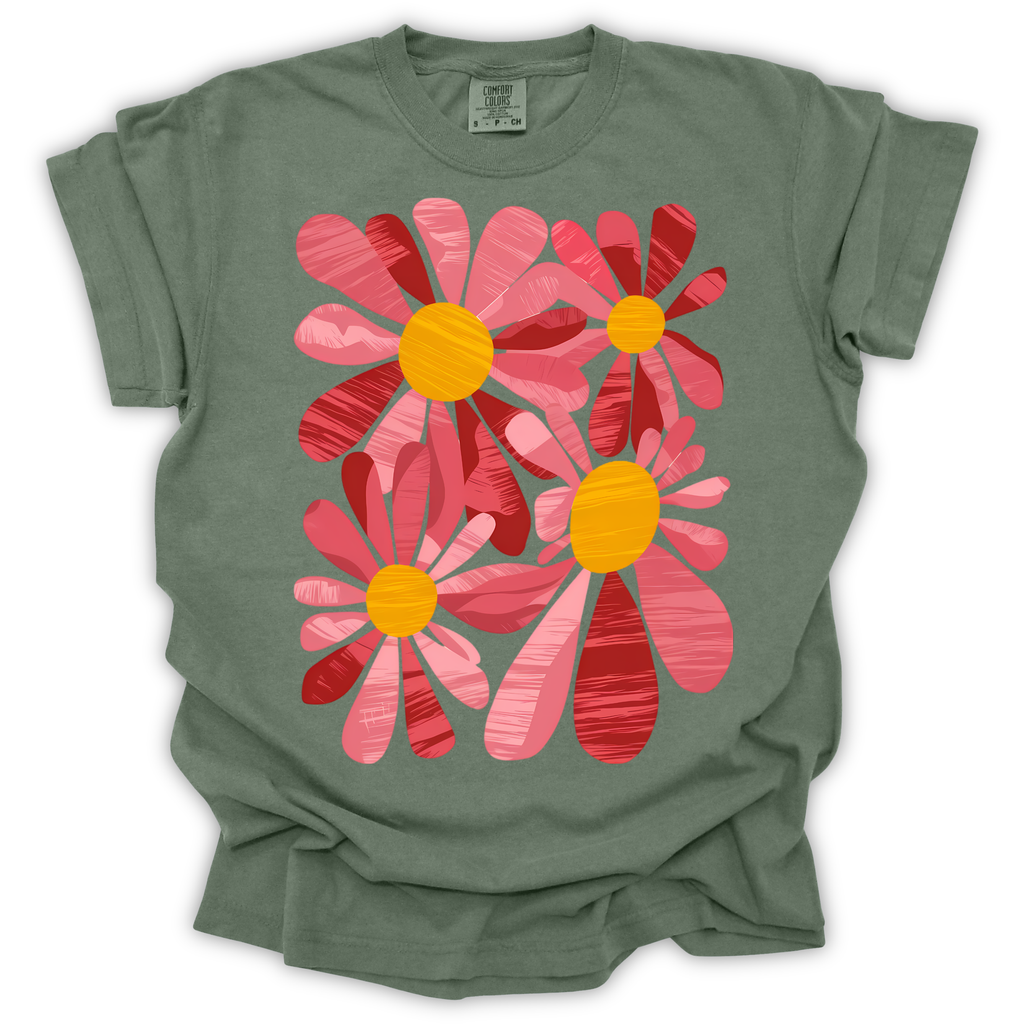 Retro Pink Daisy T-Shirt – Comfort Colors Relaxed Fit