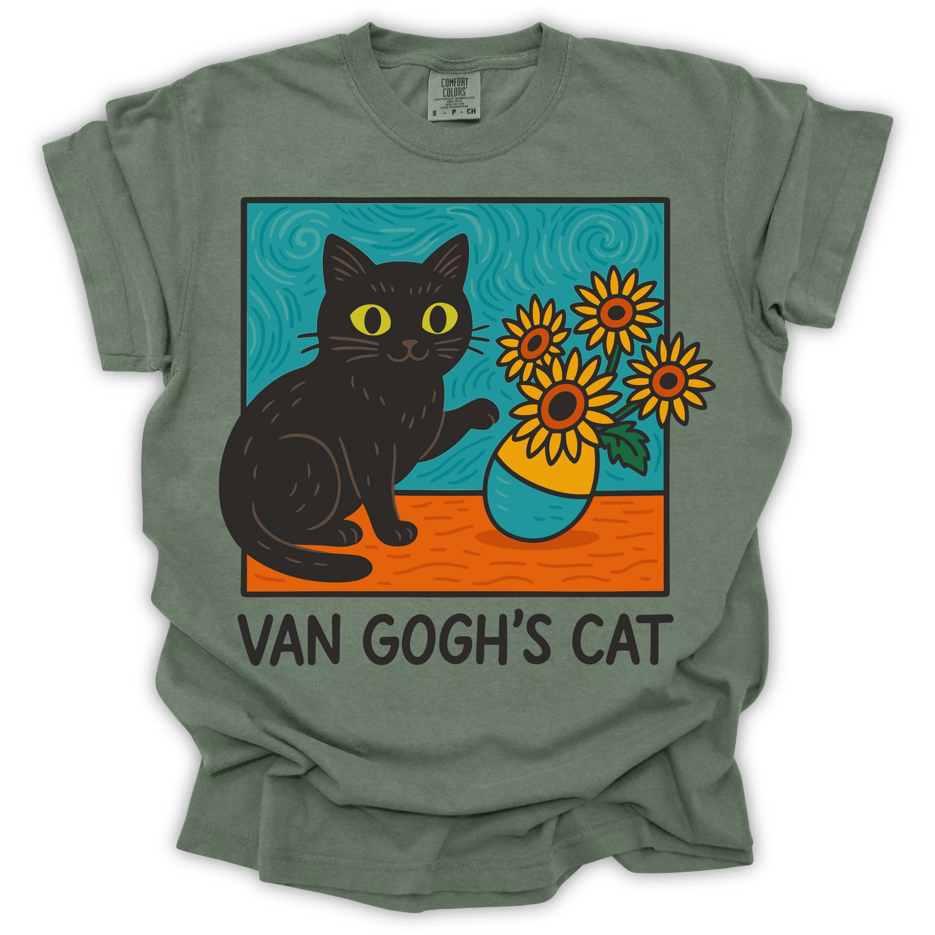 Van Gogh’s Cat Tee – Comfort Colors Relaxed Fit | Art Humor Cat Shirt