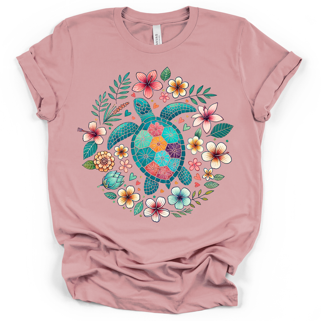 Sea Turtle Tropical Flowers Tee – Bella + Canvas Modern Fit