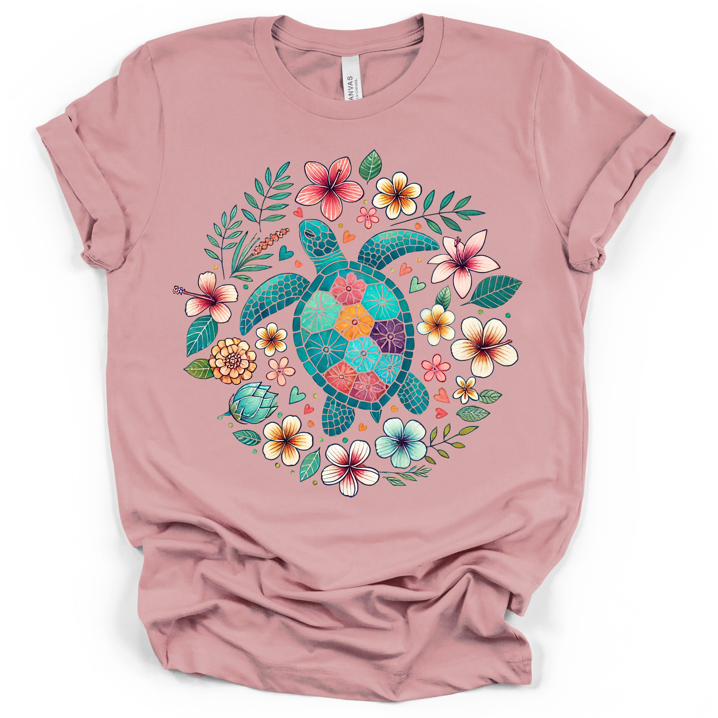 Sea Turtle Tropical Flowers T-Shirt – Bella + Canvas Modern Fit
