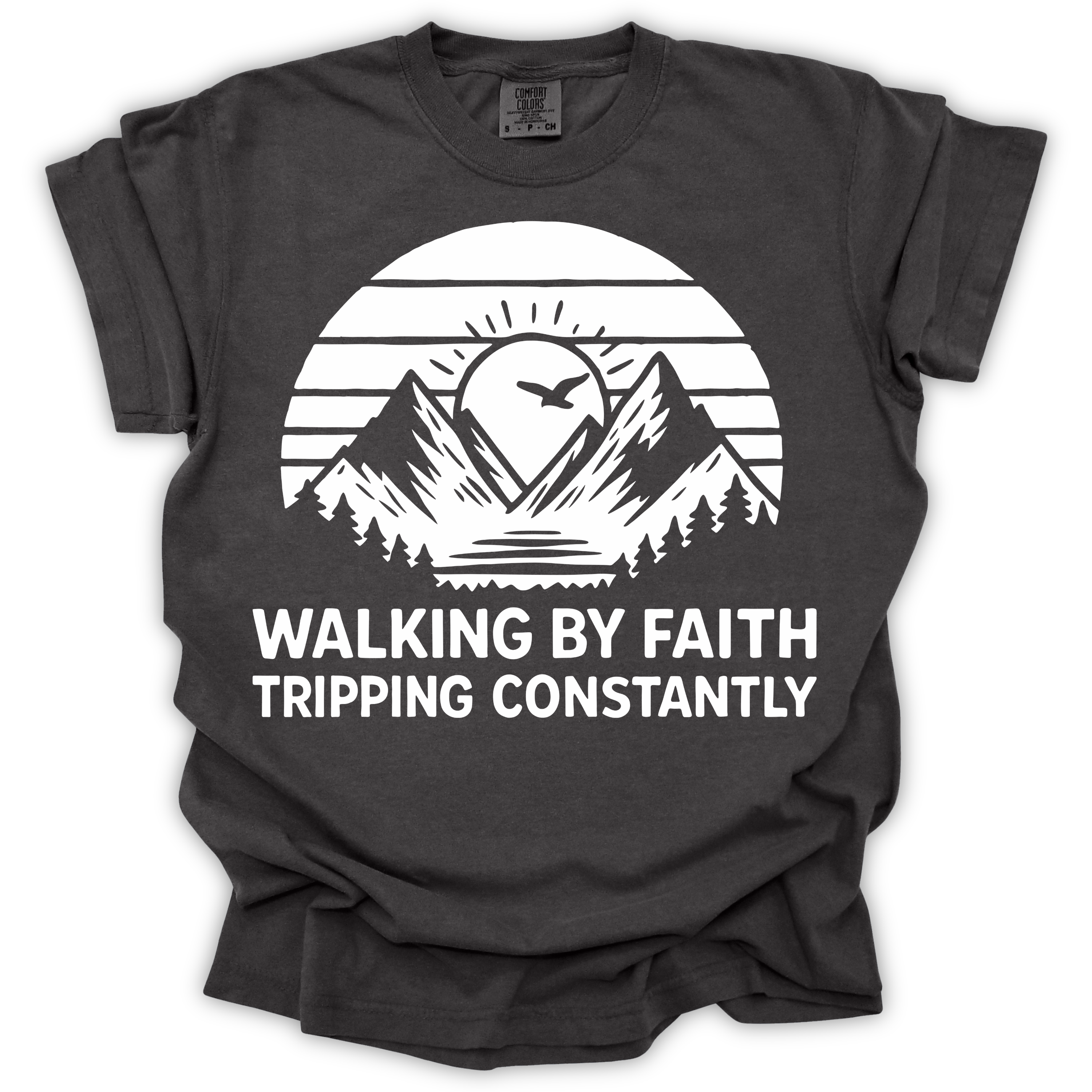 Walking by Faith Tripping Constantly Tee – Comfort Colors Relaxed Fit | Christian Humor Shirt