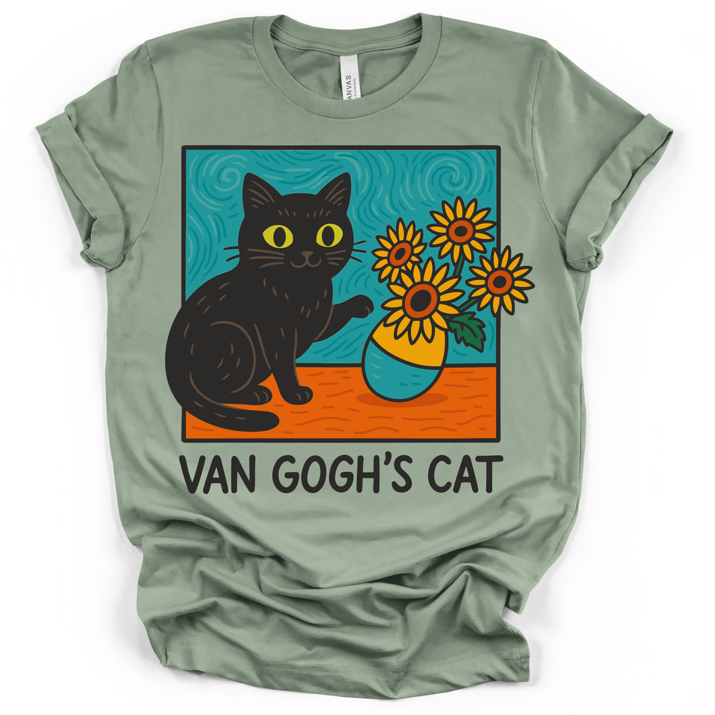Van Gogh’s Cat Tee – Bella + Canvas Modern Fit | Art Humor Cat Shirt