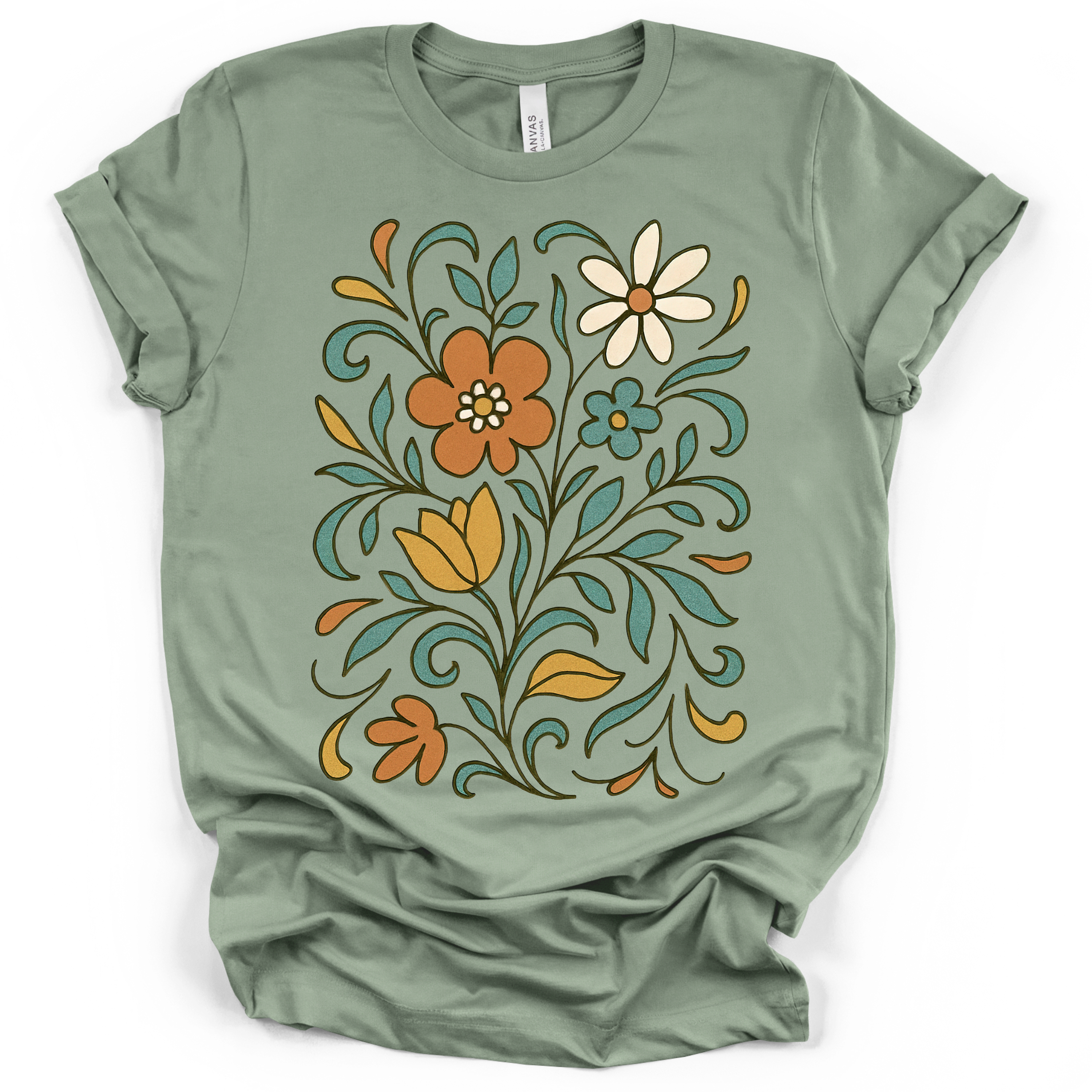 Floral Folk Art T-Shirt – Bella + Canvas Modern Fit