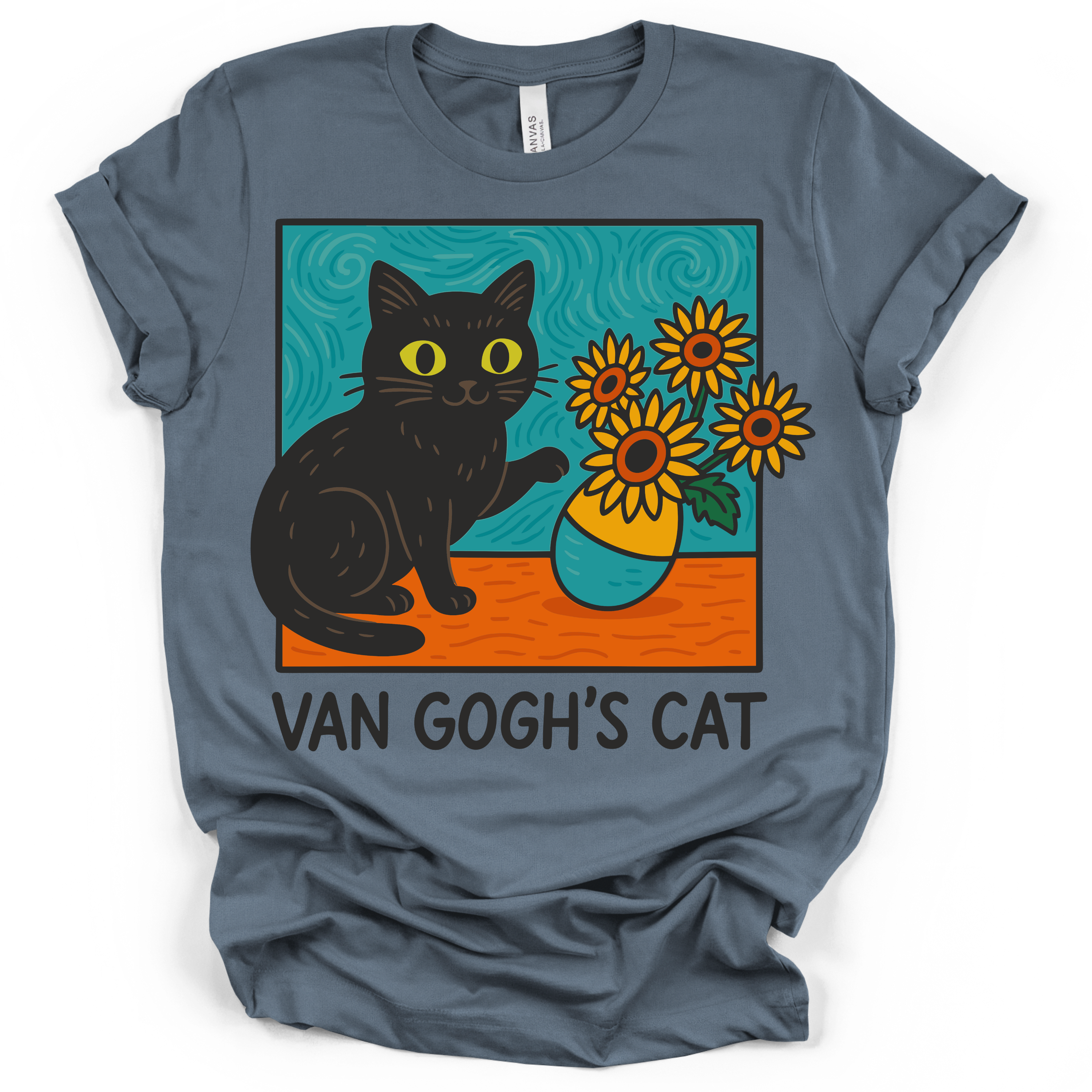 Van Gogh’s Cat Tee – Bella + Canvas Modern Fit | Art Humor Cat Shirt