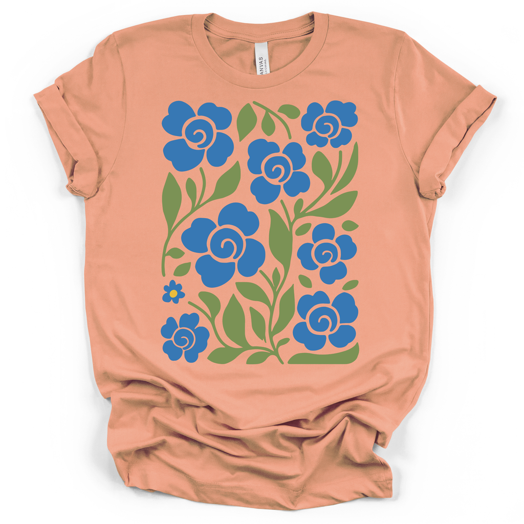 Boho Blue Roses T-Shirt – Bella + Canvas Modern Fit