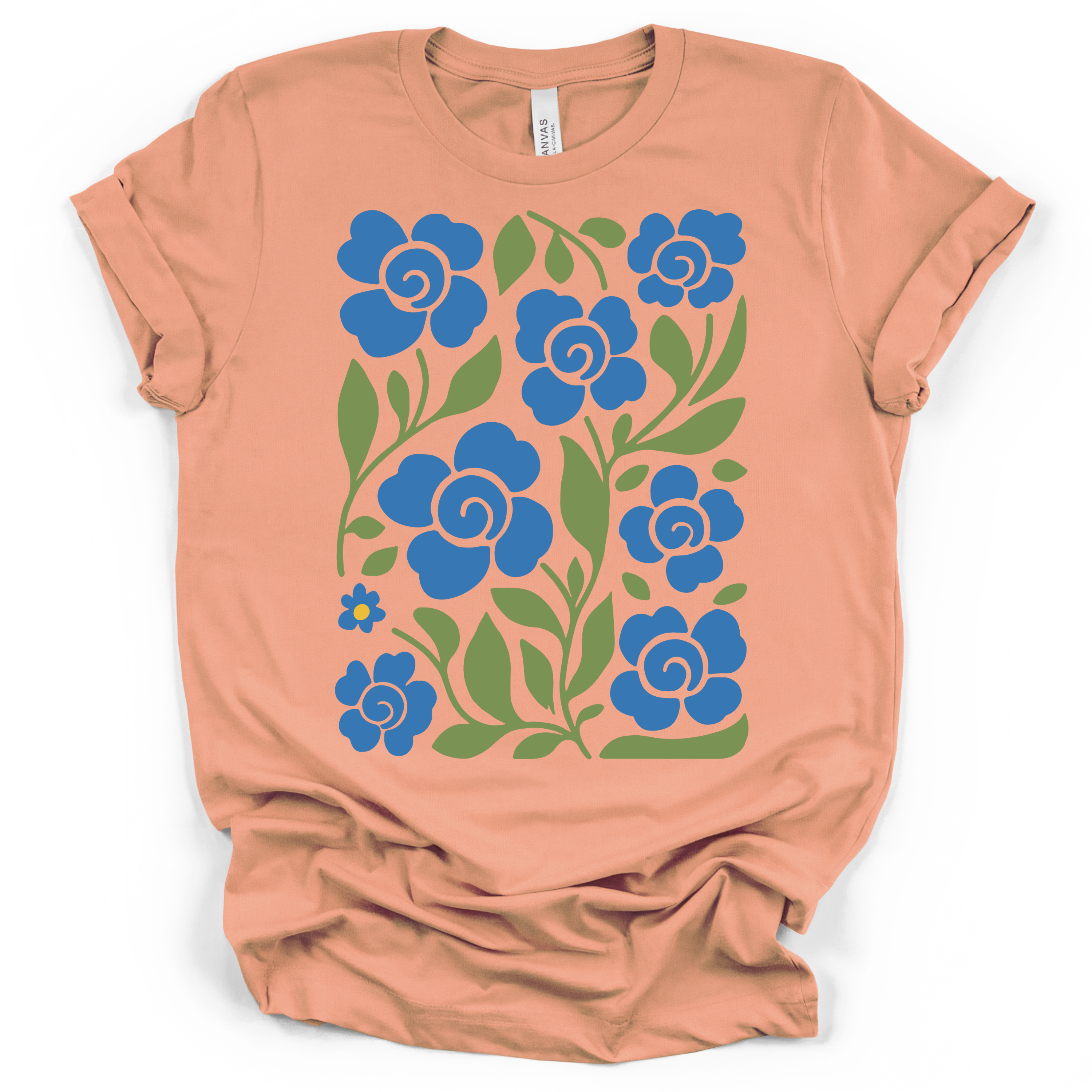 Boho Blue Roses T-Shirt – Bella + Canvas Modern Fit
