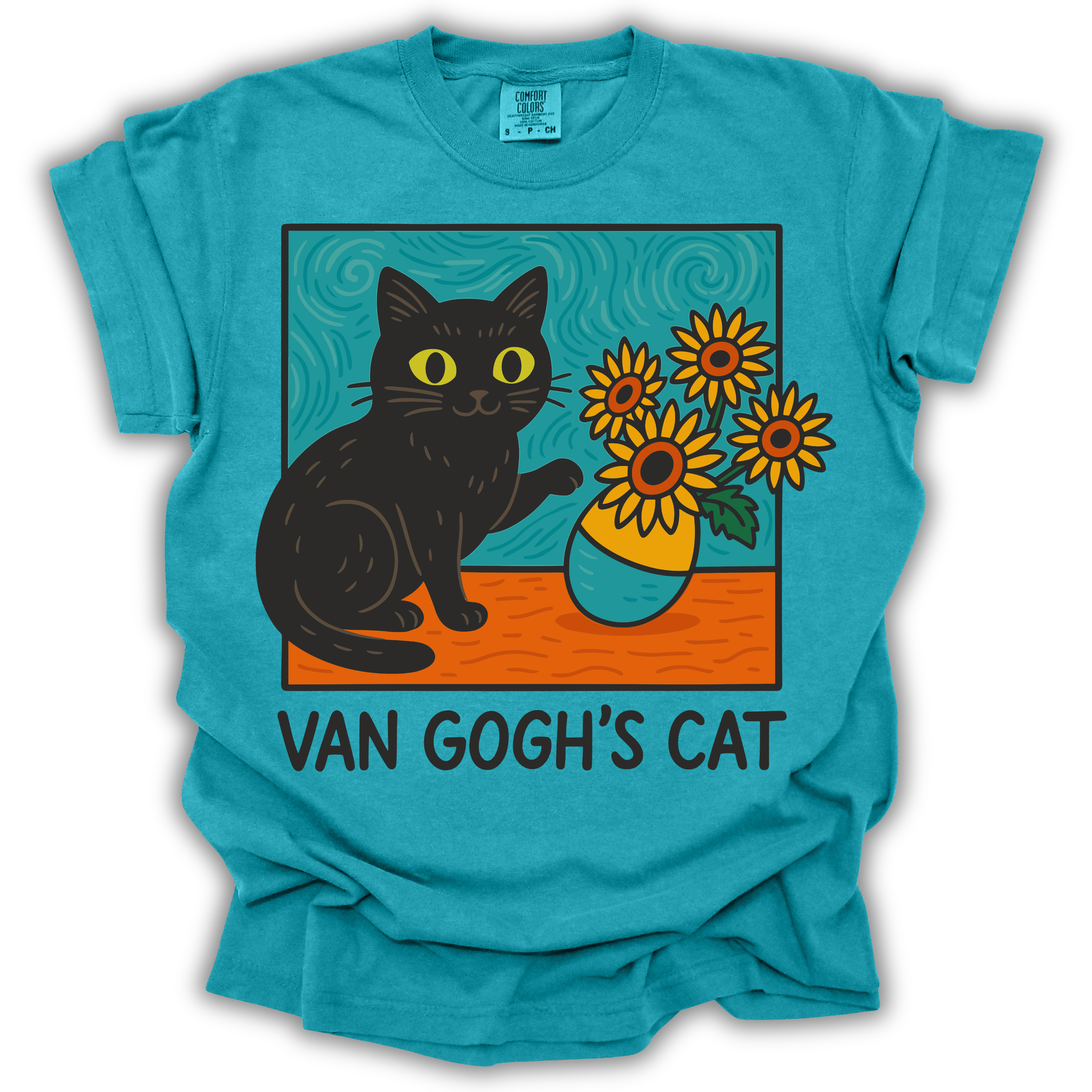 Van Gogh’s Cat Tee – Comfort Colors Relaxed Fit | Art Humor Cat Shirt