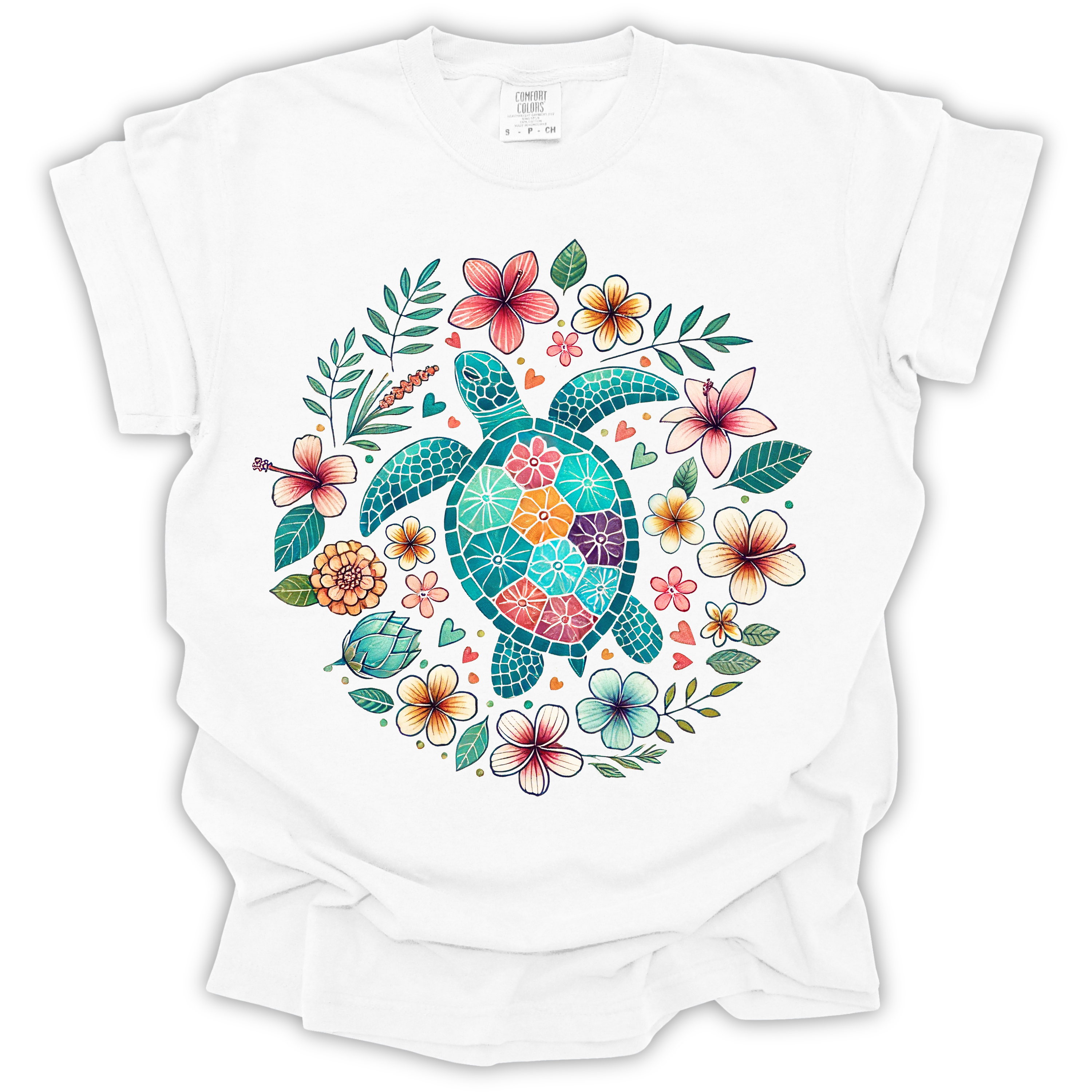 Sea Turtle Tropical Flowers T-Shirt – Comfort Colors Relaxed Fit