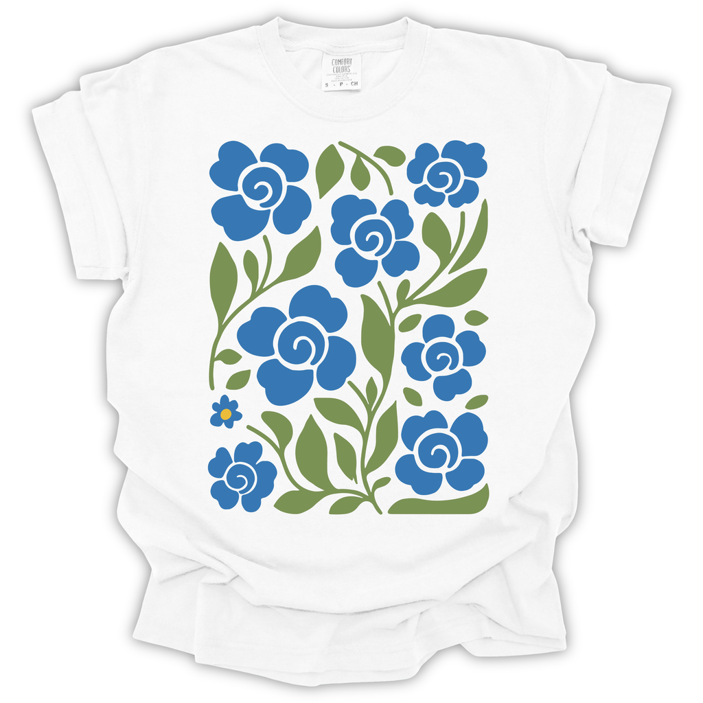 Boho Blue Roses T-Shirt – Comfort Colors Relaxed Fit