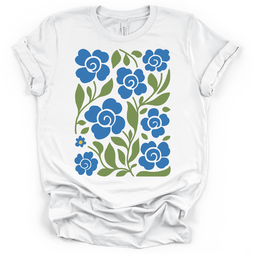 Boho Blue Roses T-Shirt – Bella + Canvas Modern Fit