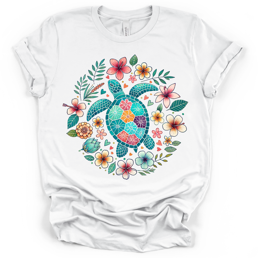 Sea Turtle Tropical Flowers Tee – Bella + Canvas Modern Fit