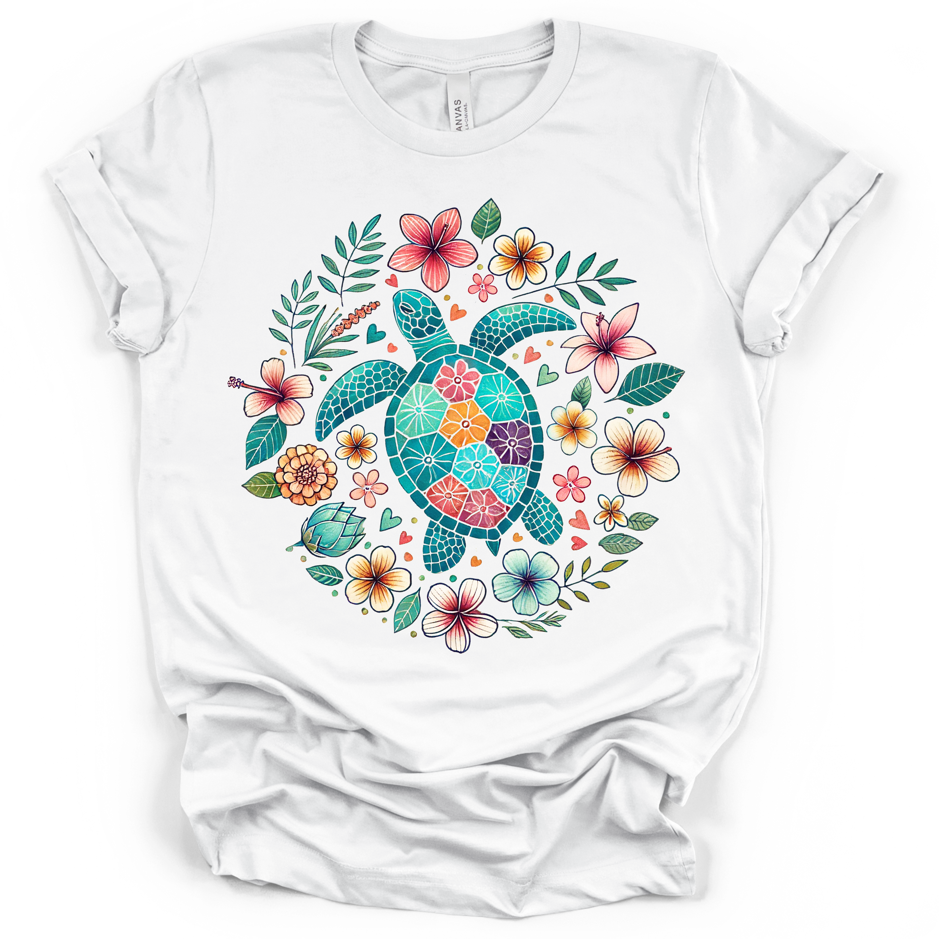 Sea Turtle Tropical Flowers T-Shirt – Bella + Canvas Modern Fit